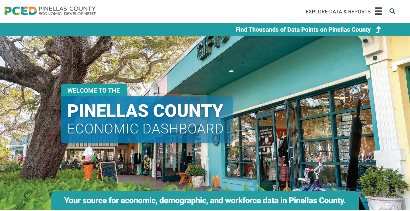 Home page of the Pinellas County Economic Dashboard: &ldquo;Your source for economic, demographic, and workforce data in Pinellas County.&rdquo;